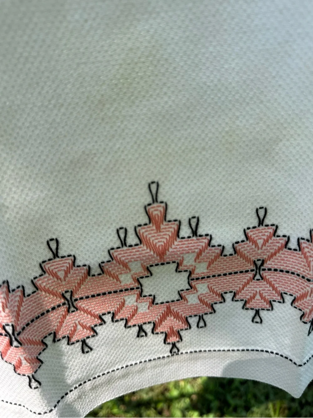 Vintage Embroidered Cotton Hand Towel - Peach Border